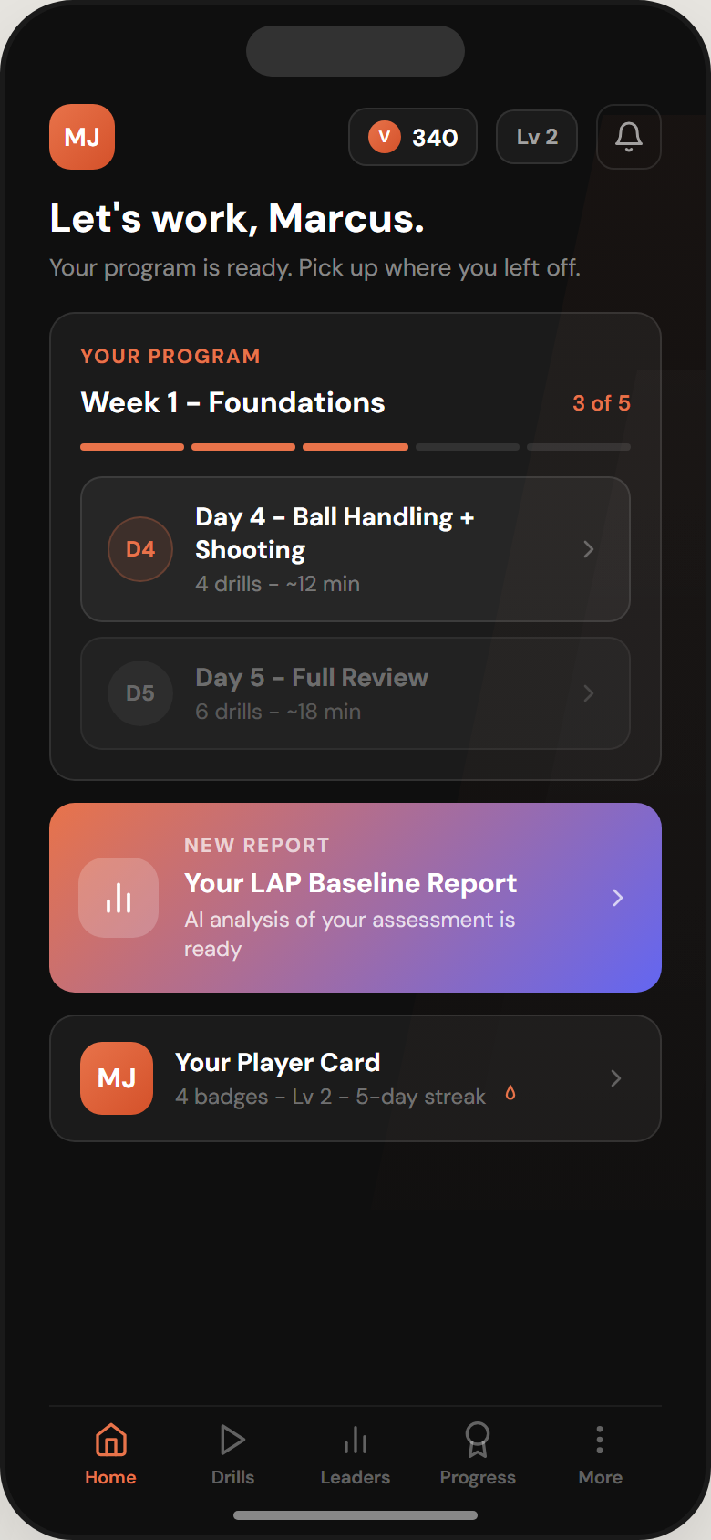 Virtual Coach training plan with a structured weekly session